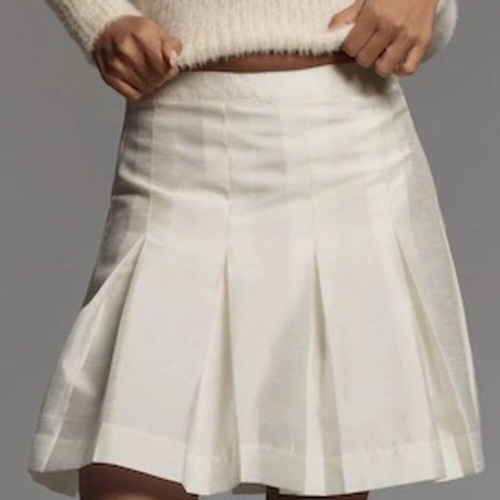 Anthropologie Maeve Pleated Mini Tennis Skirt With Shorts Skort Sz 6 Off White